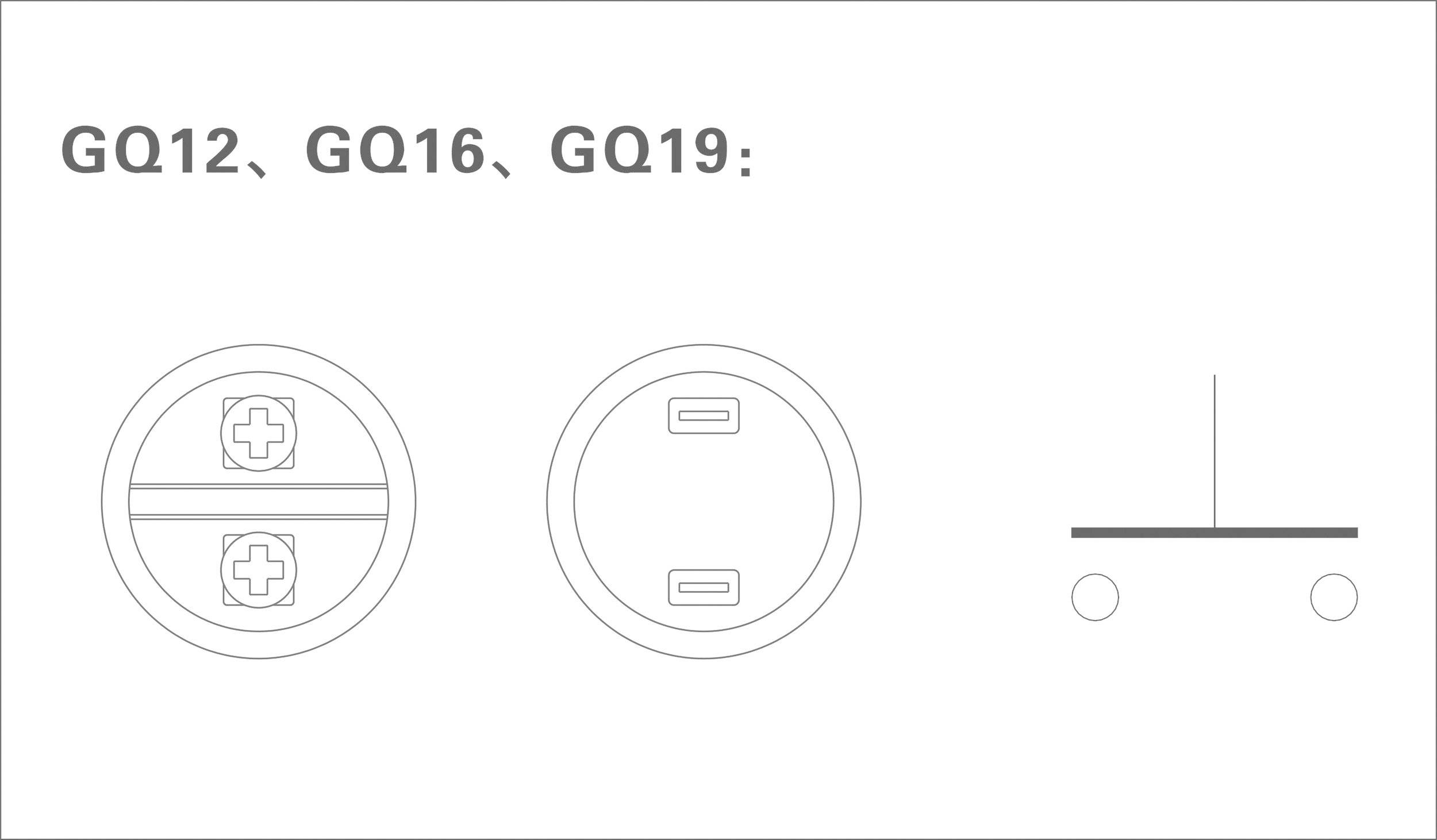 GQ12, GQ16, GQ19: Zwei Schalteransichten und eine schematische Darstellung eines Schalterkontakts von vorne