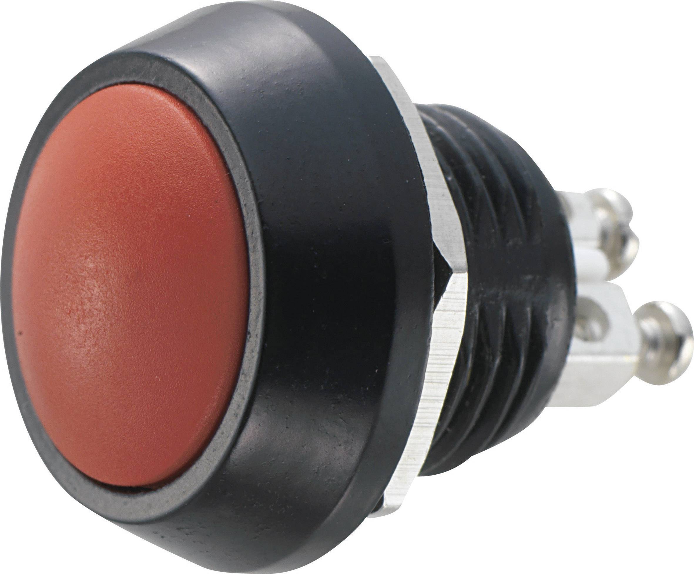 Roter Druckknopf mit schwarzem Gehäuse, geeignet für elektrische Schaltungen oder Geräte.