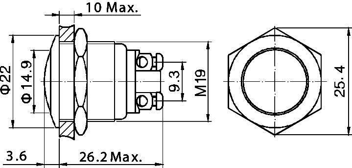TRU Components GQ 19B-S Vandalismusgeschützter Drucktaster 48 V/DC 2A 1 x Aus/(Ein) tastend IP65 1St.