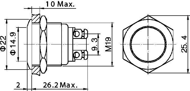 TRU Components GQ 19F-S Vandalismusgeschützter Drucktaster 48 V/DC 2A 1 x Aus/(Ein) tastend IP65 1St.