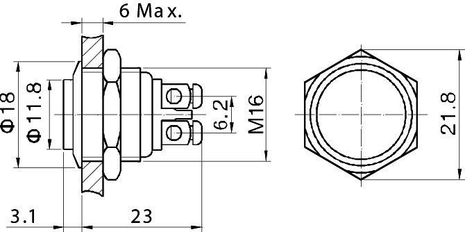 TRU Components 701283 GQ 16H-S Vandalismusgeschützter Drucktaster 48 V/DC 2A 1 x Aus/(Ein) tastend IP65 1St.