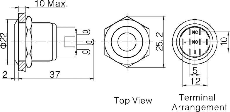 TRU Components 701303 LAS1-AGQ11ZD, BL Vandalismusgeschützter Druckschalter 250 V/AC 5A 1 x Ein/Ein rastend Blau IP67 1St.