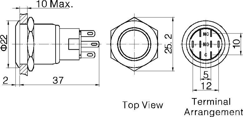 TRU Components 701319 LAS1-AGQ-11ZE, BL Vandalismusgeschützter Druckschalter 250 V/AC 5A 1 x Ein/Ein rastend Blau IP67 1St.