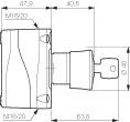 Technische Zeichnung eines mechanischen Bauteils mit Abmessungen. Zeigt verschiedene Maße und Form des Bauteils mit M16 Gewinden.
