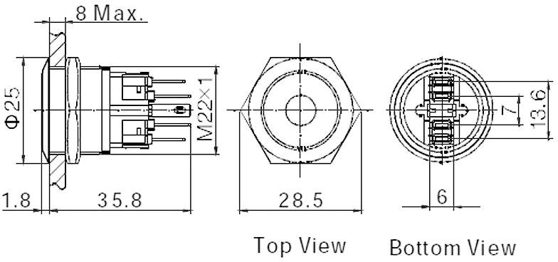 TRU Components 701977 GQ22-11E/G/12V Vandalismusgeschützter Drucktaster 250 V/AC 5A 1 x Ein/(Ein) tastend Grün IP65 1St.