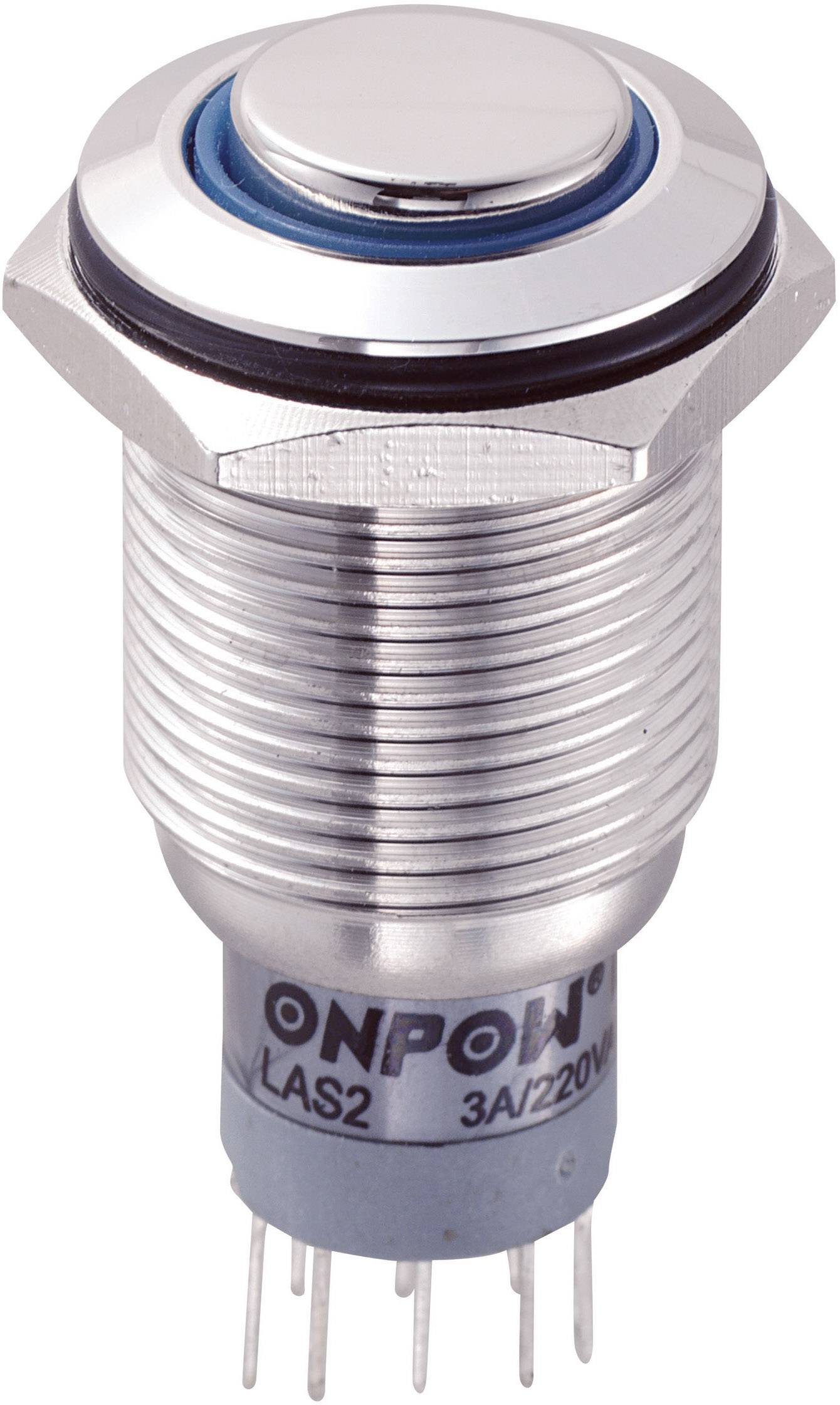 TRU Components 701808 LAS2GQH-22E/B/12V/S/P Vandalismusgeschützter Drucktaster 250 V/AC 3A 2 x Ein/(Ein) tastend Blau IP65 1St.