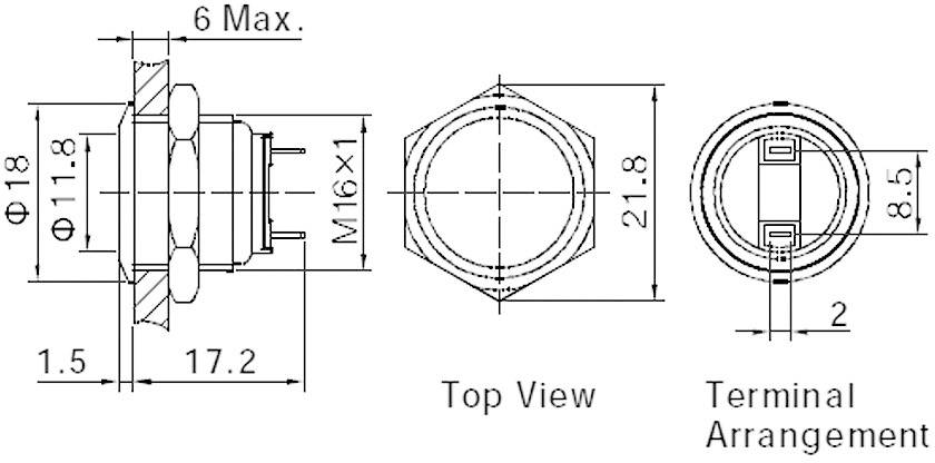 TRU Components 701802 GQ16F-10/J/N Vandalismusgeschützter Drucktaster 48 V/DC 2A 1 x Aus/(Ein) tastend 1St.