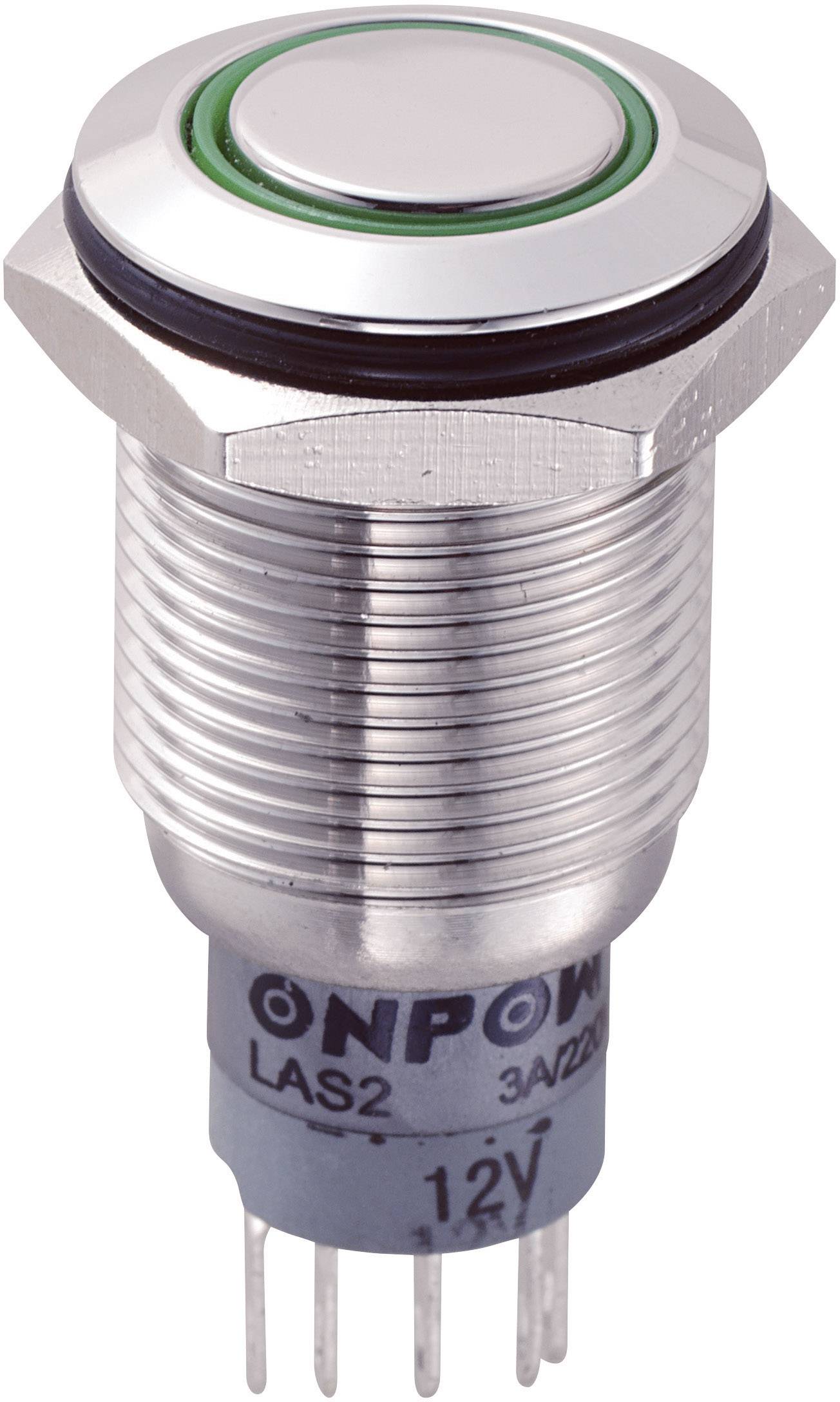 TRU Components 701818 LAS2GQF-11ZE/G/12V/S/P Vandalismusgeschützter Druckschalter 250 V/AC 3A 1 x Ein/Ein rastend Grün 1St.