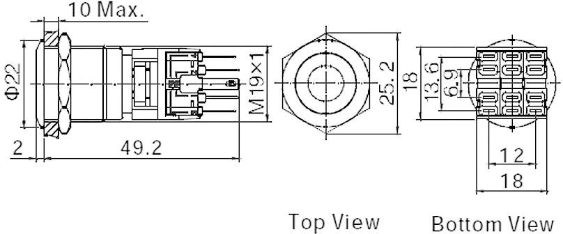TRU Components 701930 LAS1-BGQ-11ZE/R/12V Vandalismusgeschützter Druckschalter 250 V/AC 5A 1 x Aus/Ein rastend Rot IP67 1St.