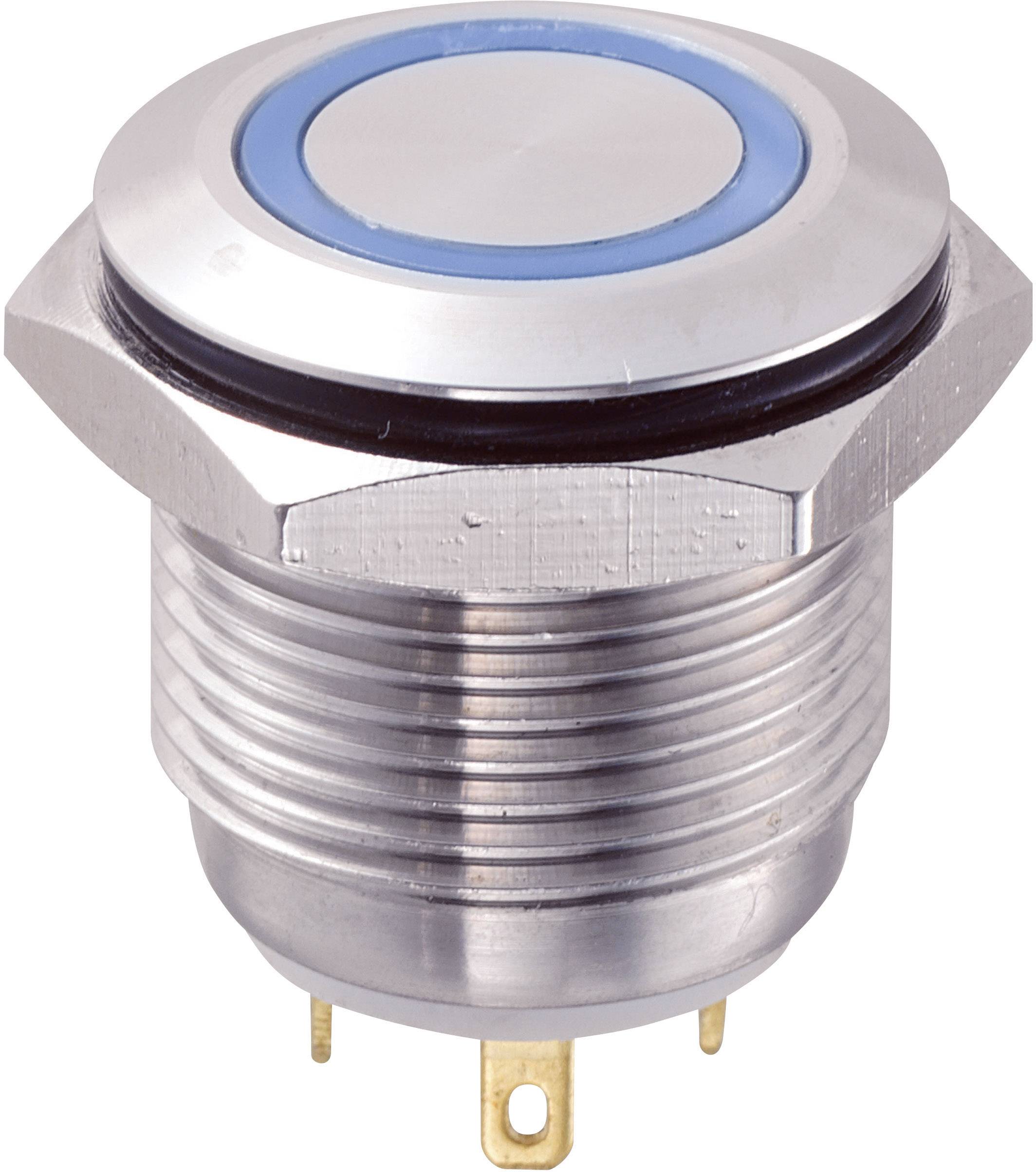 TRU Components 701855 GQ16F-10E/J/B/12V Vandalismusgeschützter Drucktaster 48 V/DC 2A 1 x Aus/(Ein) tastend Blau IP65 1St.