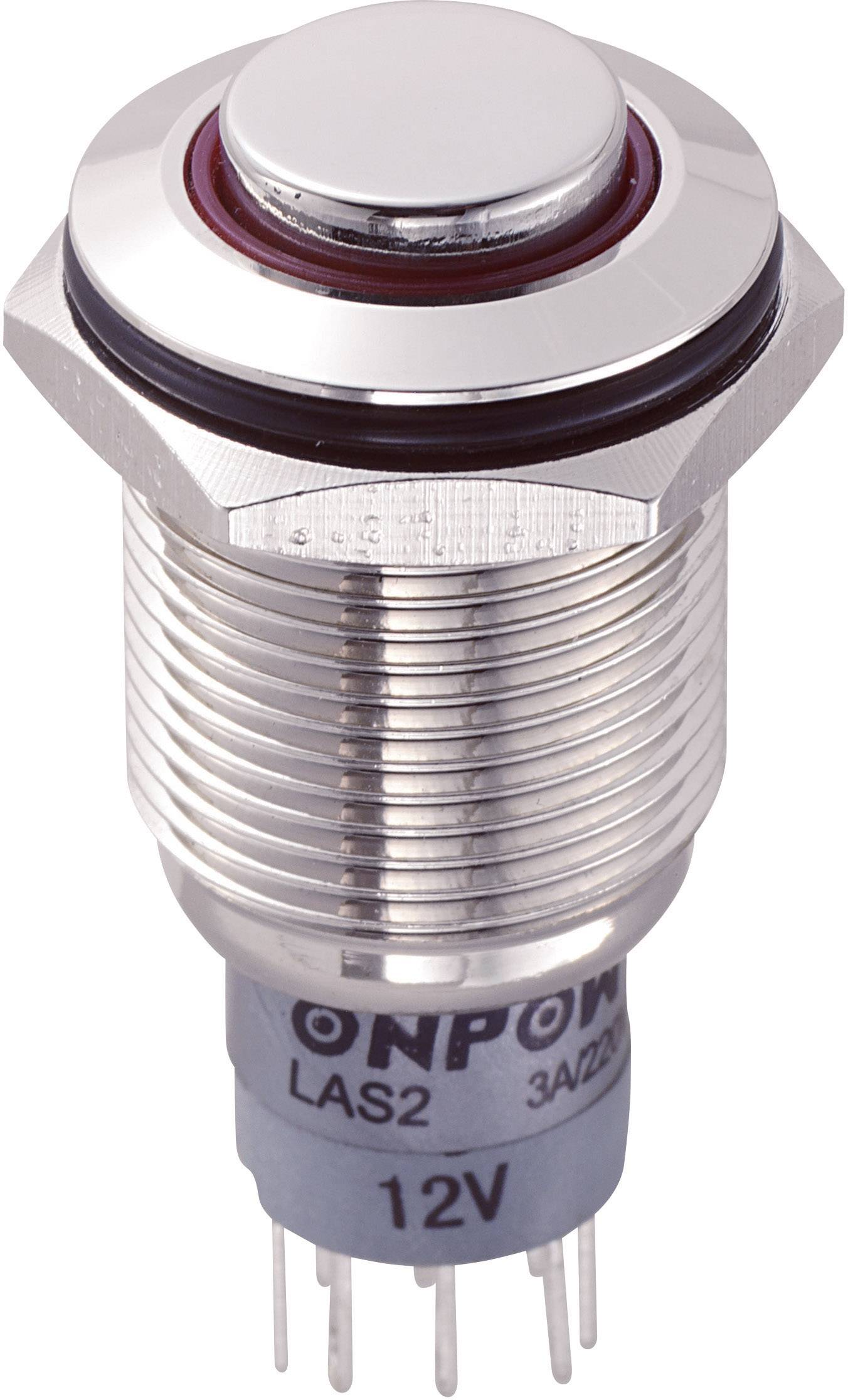 TRU Components 701982 LAS2GQH-22E/R/12V/N/P Vandalismusgeschützter Drucktaster 250 V/AC 3A 2 x Ein/(Ein) tastend Rot 1St.