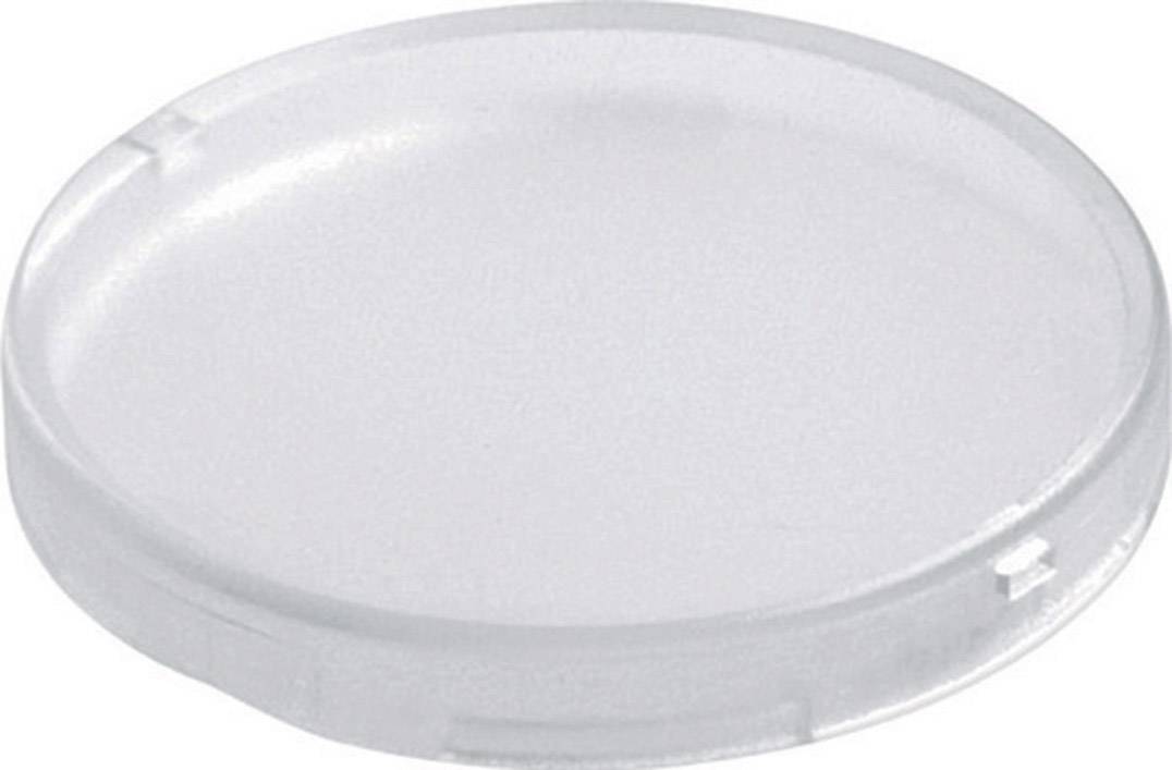 Durchsichtiger runder Plastikdeckel auf weißem Hintergrund.