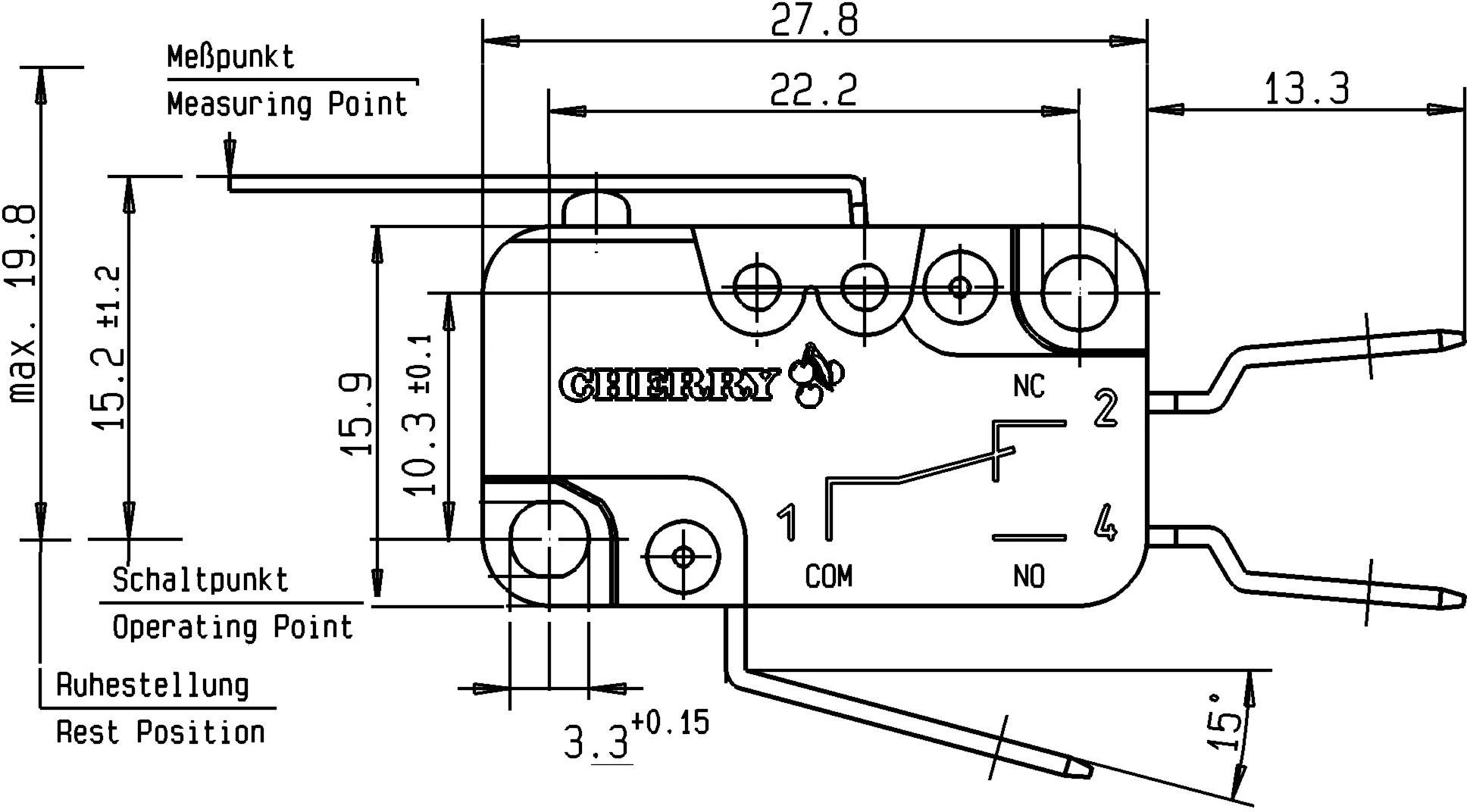 ZF D459-V3LD Mikroschalter D459-V3LD 250 V/AC 16A 1 x Ein/(Ein) tastend