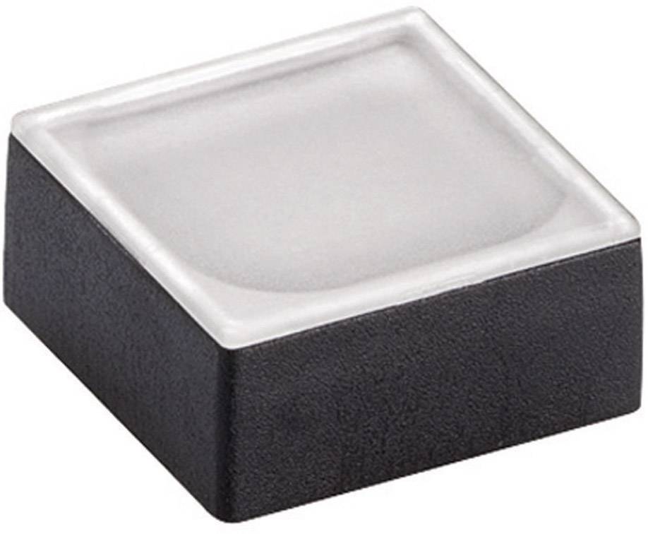 Ein quadratischer, flacher Tastenkopf mit abgerundeten Ecken, schwarzer Basis und transparenter Oberfläche, bei einem Computerkeyboard verwendet.