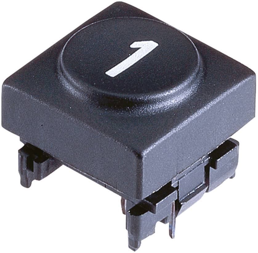 Ein quadratischer, schwarzer Tastenkopf mit einer weißen Zahl '1' darauf.