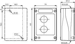 BACO LBX0200 224202 Leergehäuse 2 Einbaustellen (L x B x H) 107 x 74 x 47.9mm Grau, Schwarz 1St.