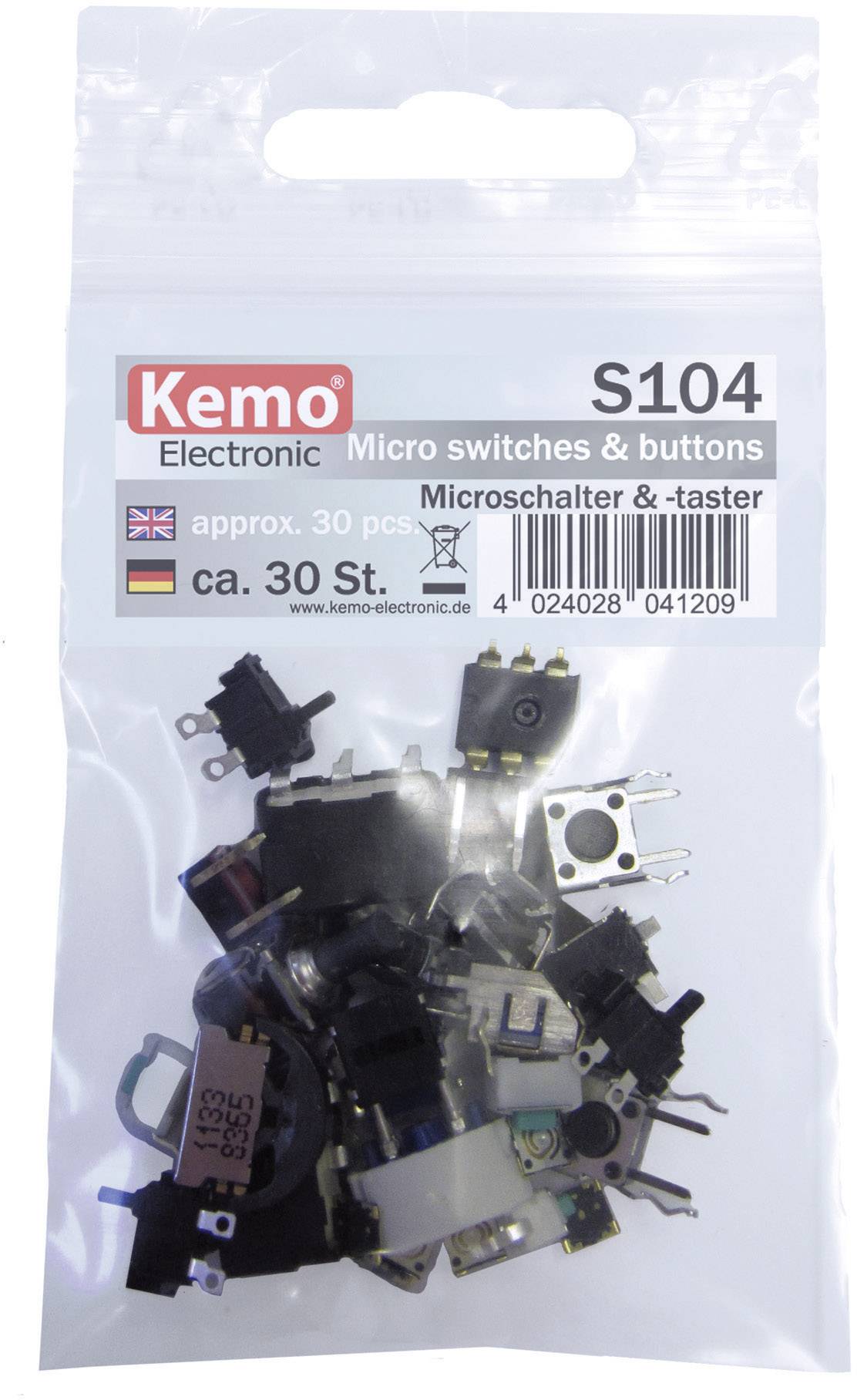 Kemo S104 Mikroschalter-Sortiment S104 tastend 30 Teile