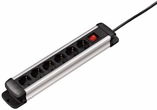 00108860 Steckdosenleiste mit Schalter 6fach Schwarz Schutzkontakt 1St.