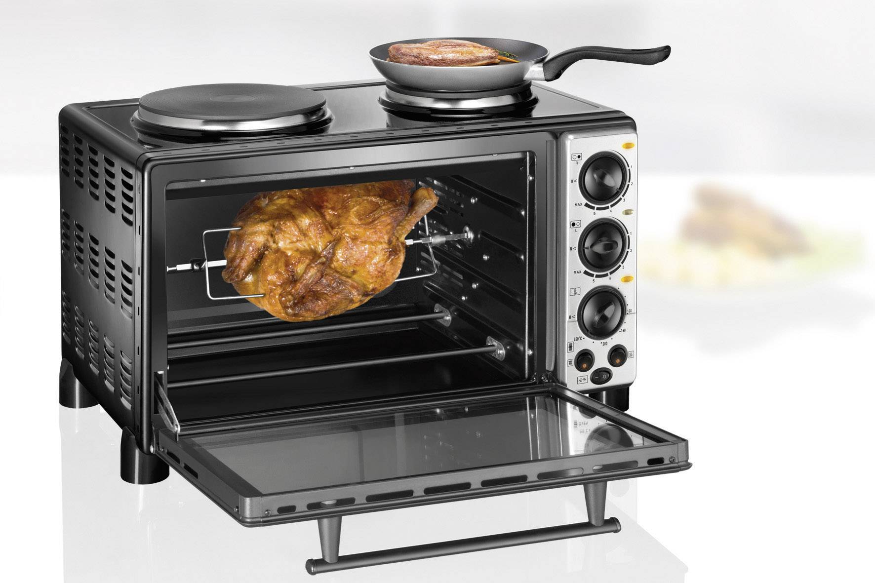 Unold Kleinküche 68855 Minibackofen inkl. Herdplatten, mit Grillspieß 28l