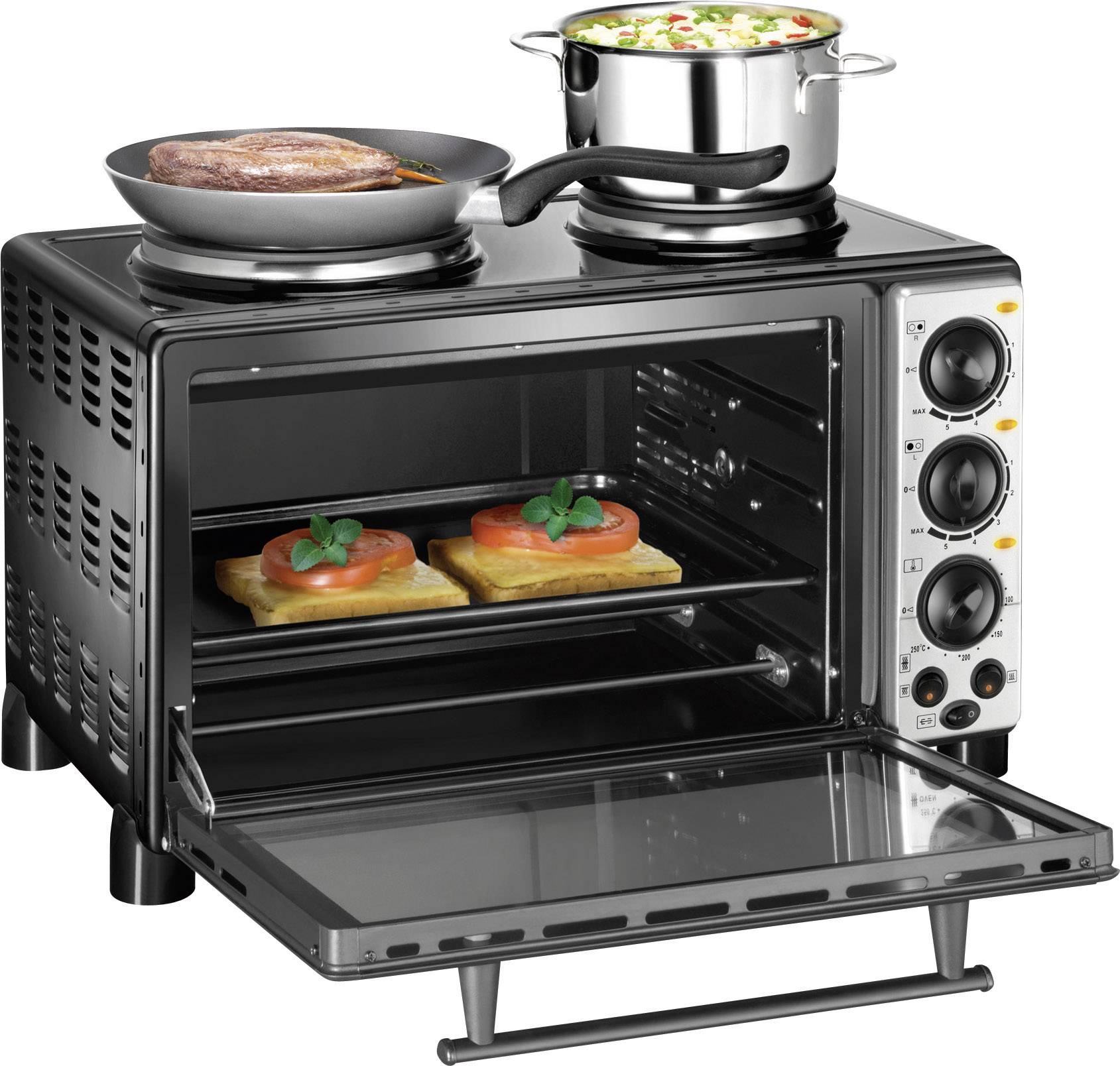 Unold Kleinküche 68855 Minibackofen inkl. Herdplatten, mit Grillspieß 28l