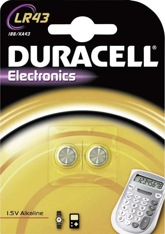 Duracell Knopfzelle LR43 1.5 V 2 St. 73 mAh Alkali-Mangan Elektro AG12
