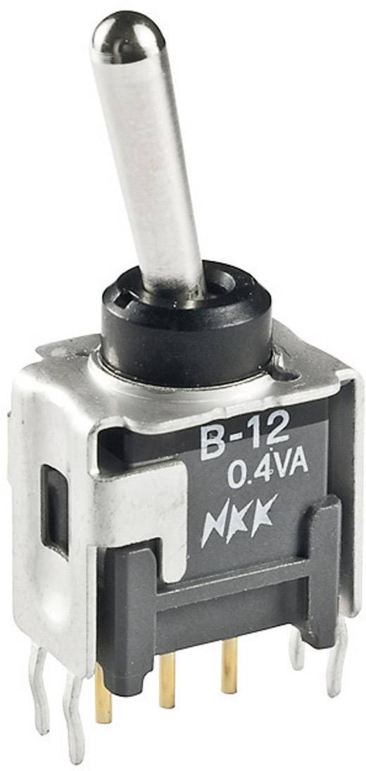 Ein Metall-Kippschalter mit Beschriftung 'B-12 0.4VA' und zwei Sternsymbolen, drei Anschlussstifte unten.