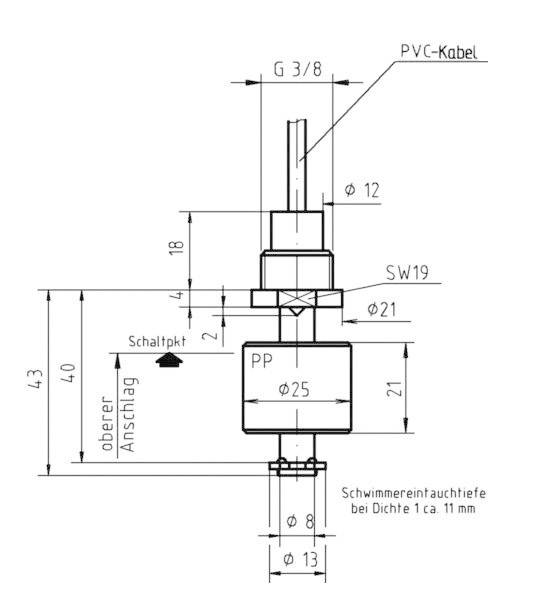 Elobau 20101C01-1 Schwimmerschalter 200 V/DC, 250 V/AC 1A 1 Schließer IP67 1St.