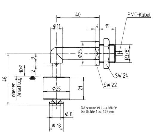 Elobau 20101C01-1 Schwimmerschalter 200 V/DC, 250 V/AC 1A 1 Schließer IP67 1St.