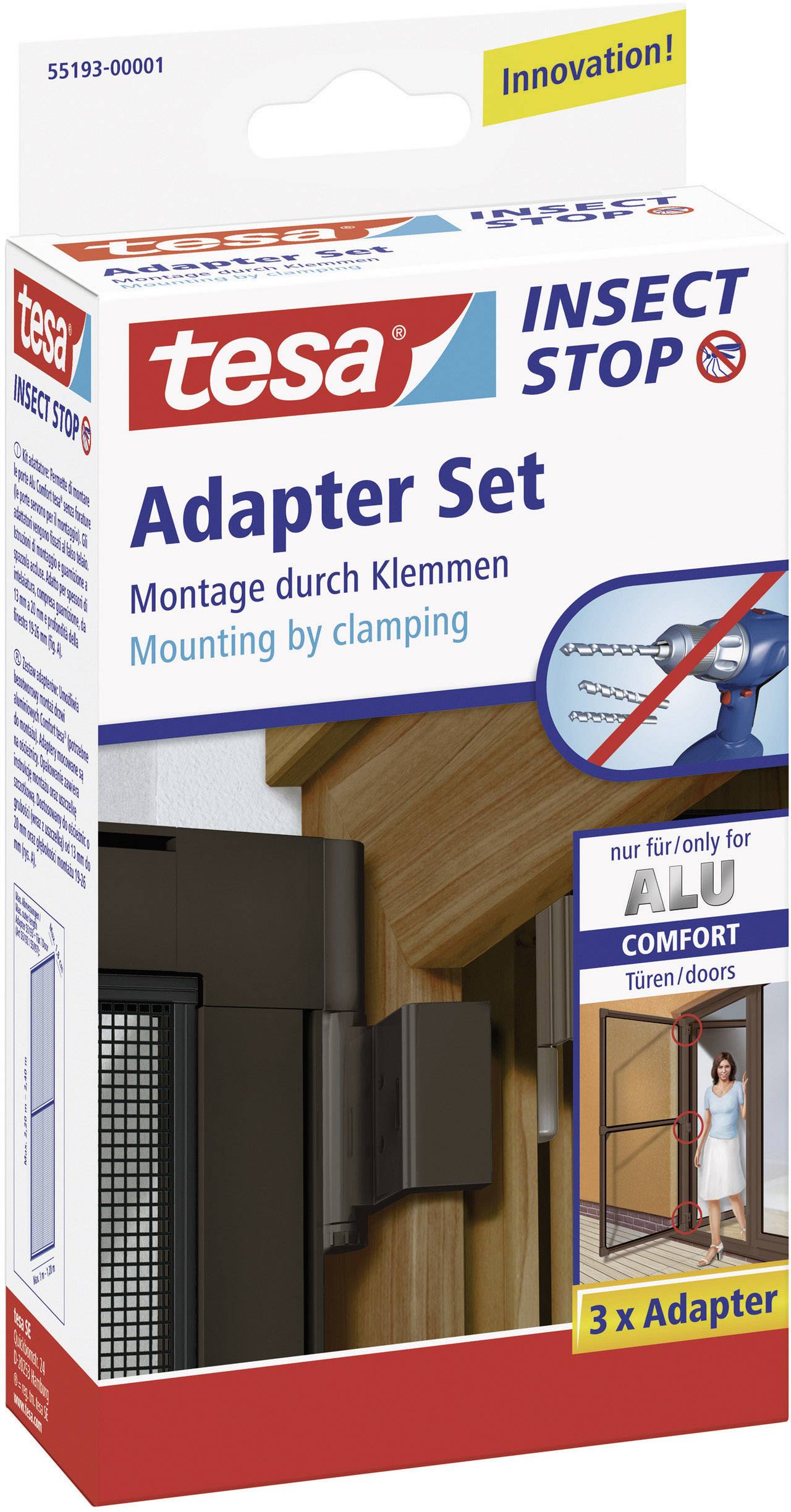 TESA 55193-01 Adapter Alu Comfort Fliegengitter Adapter-Set Passend für Marke (Tiervertreiber) Tesa Fliegengitter 3St.