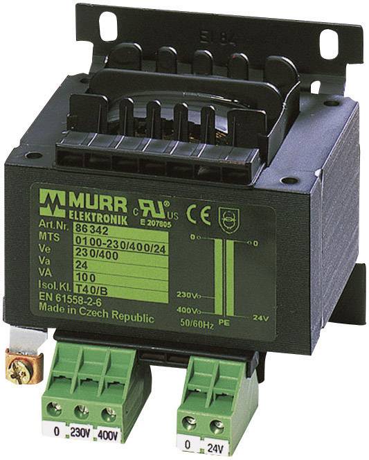Ein elektrischer Transformator von Murr Elektronik, Art.-Nr. 86342, mit Spannungsangaben und Anschlussklemmen. Hergestellt in Tschechien.