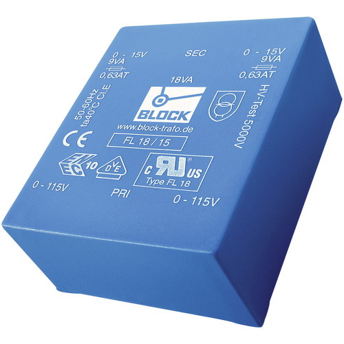 Block FL 30/12 Transformateur pour circuits imprimés 2 x 115 V 2 x 12 V/AC 30 VA 1.25 A