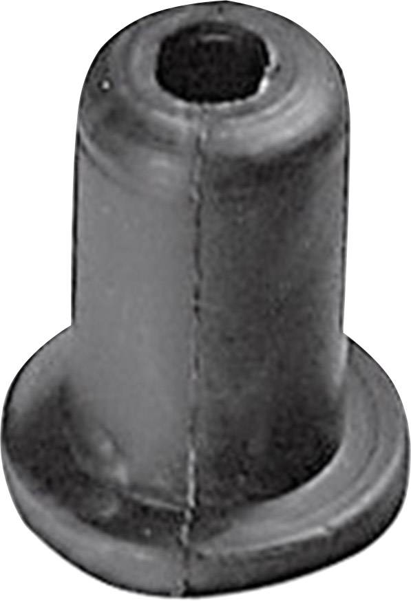 Schwarzes Gummiteil in zylindrischer Form mit Loch in der Mitte, vermutlich als Schutz- oder Verbindungselement verwendet.