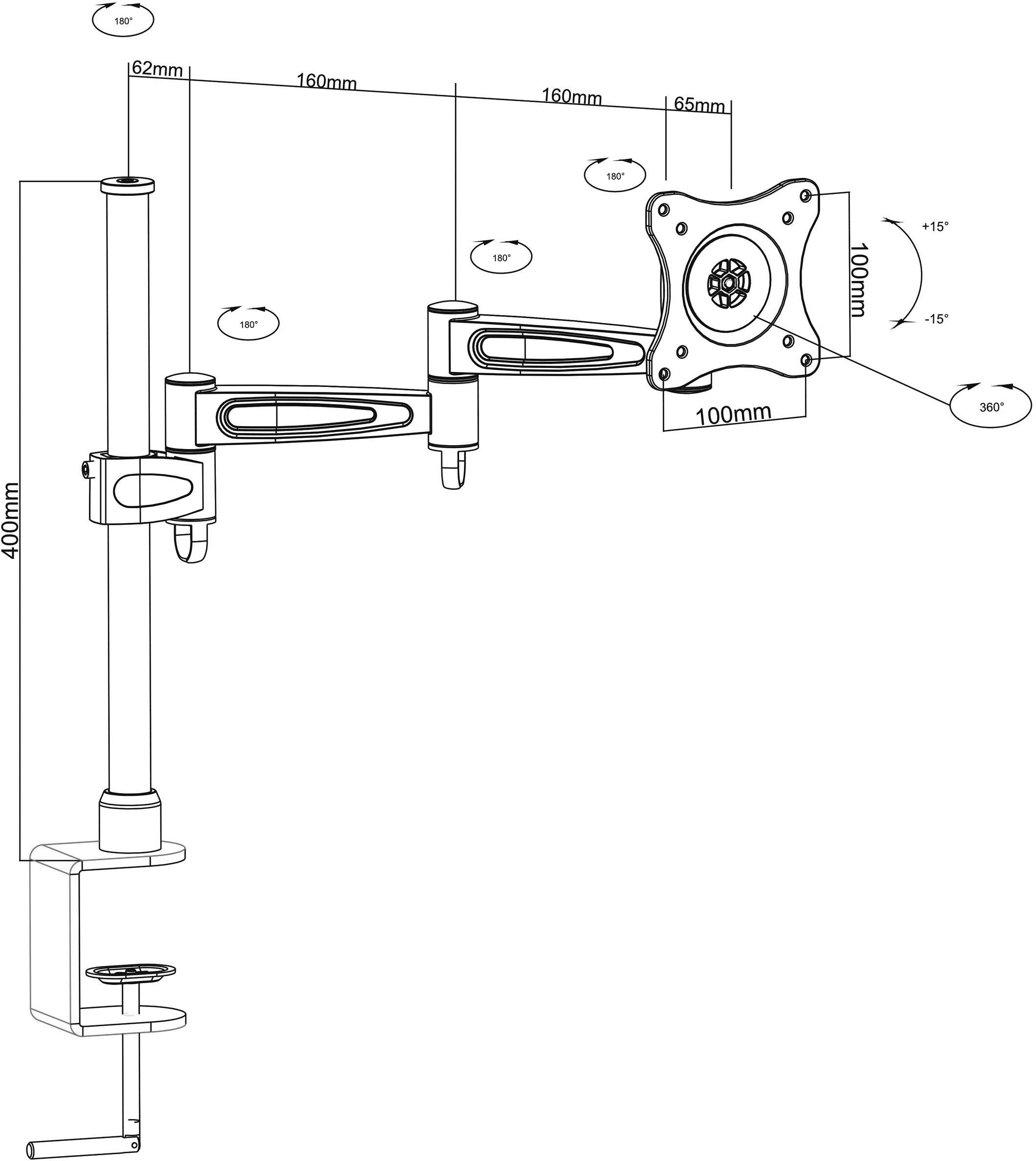 Goobay ScreenScope 1fach Monitor-Tischhalterung 33,0 cm (13") - 68,6 cm (27") Schwarz, Silber Höhenverstellbar, Neigbar, Schwenkbar