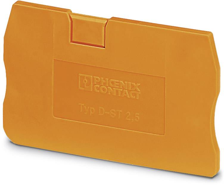 Orangefarbene Abdeckblende mit der Aufschrift 'Typ D-ST 2,5' und dem Logo 'PHOENIX CONTACT'. Verwendbar für elektronische Anwendungen.