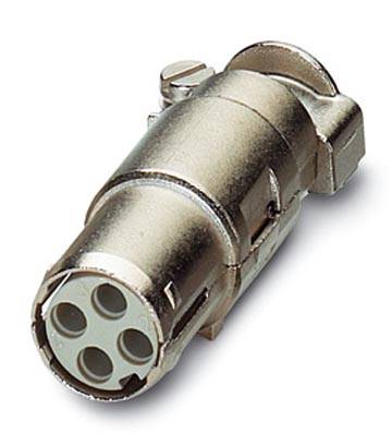 Ein silberner Adapterstecker mit mehreren runden Eingängen, geeignet für Audio- oder elektronische Verbindungen.