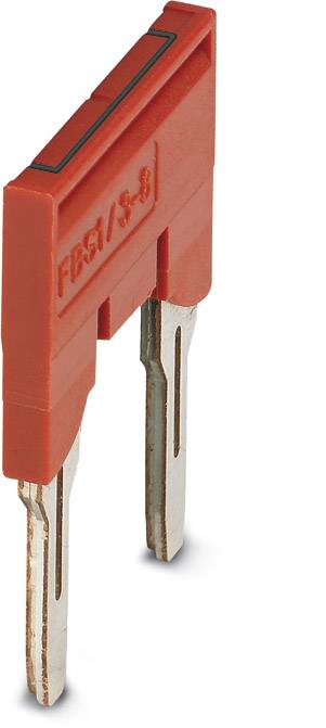 Rotes Isolierstück für elektrische Anschlüsse mit zwei Metallschenkeln, gekennzeichnet mit 'FB51 S-8'.