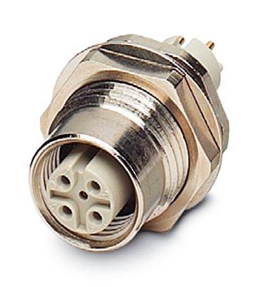 Ein industrieller Rundsteckverbinder mit vier Kontakten, geeignet für robuste elektrische Verbindungen in Maschinen oder Geräten.