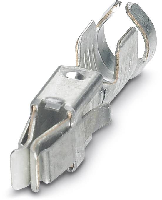 Eine Metallklemme mit einer Öffnung an einem Ende und einem Loch zur Befestigung, verwendet zur sicheren Verbindung von Kabeln.