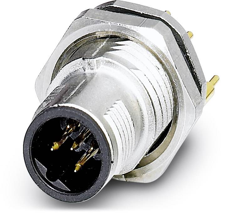 Runder, metallischer Steckverbinder mit mehreren Anschlusskontakten, geeignet für elektronische Verbindungen.