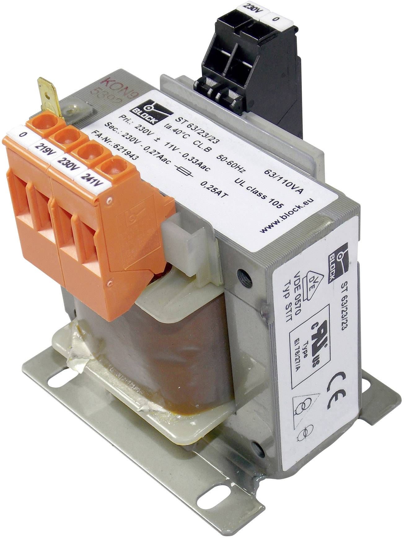 Block ST 63/23/23 Steuertransformator, Trenntransformator, Sicherheitstransformator 1 x 219 V/AC, 230 V/AC, 241 V/AC 1 x 230 V/AC