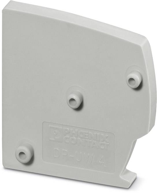 Graues, rechteckiges Kunststoffteil mit der Aufschrift 'Phoenix Contact DP-UW 4', vermutlich Teil eines elektrischen oder mechanischen Systems.