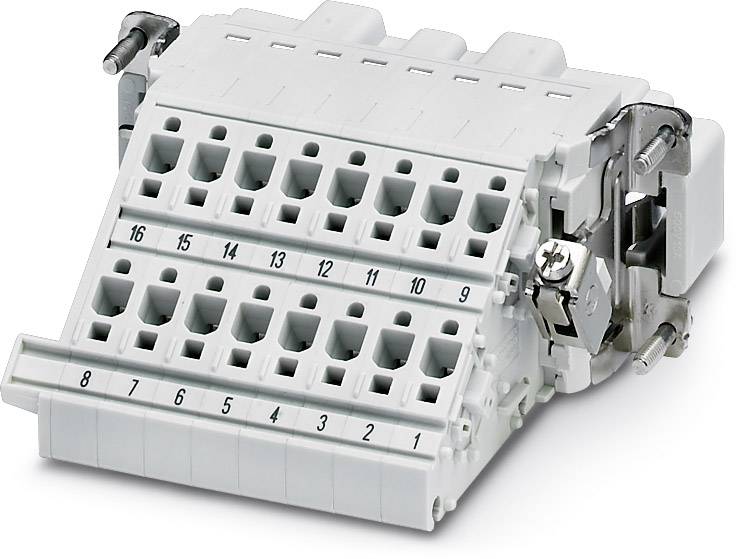 Ein weißer elektrischer Steckerverbinder mit nummerierten Steckplätzen von 1 bis 16, verwendet für industrielle Anwendungen.