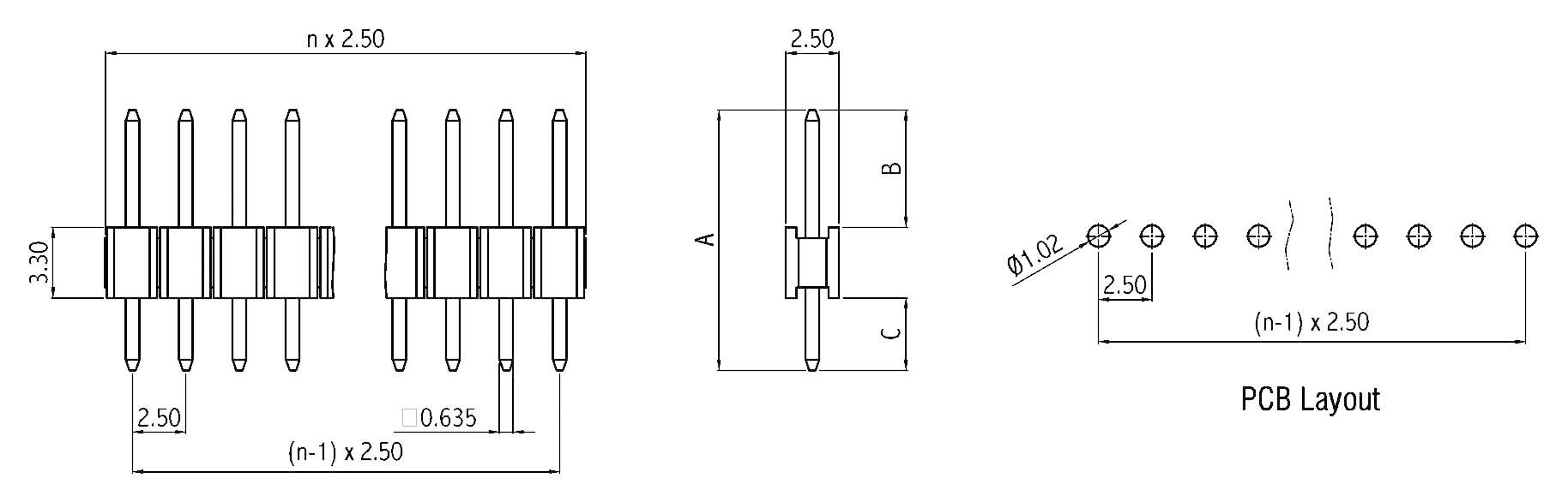 TRU Components Stiftleiste (Standard) Anzahl Reihen: 1 Polzahl je Reihe: 2 TC-048612-002-1-00