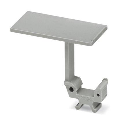 Graues Bauelement aus Kunststoff mit rechteckiger Plattform oben und einem rechtwinkligen Stützarm, der darunter hervorsteht.