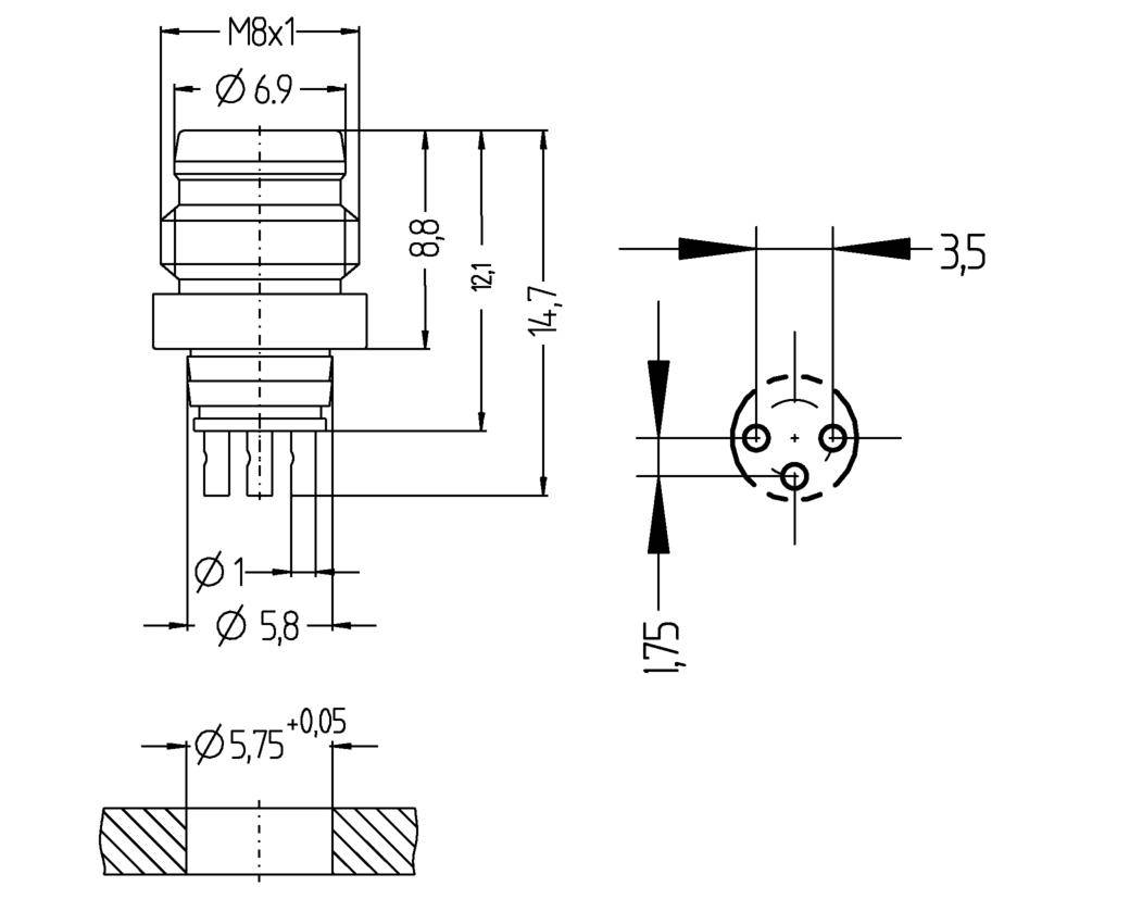Escha 8008157 Sensor-/Aktor-Einbausteckverbinder M8 Stecker, Einbau Polzahl Sensoren: 3