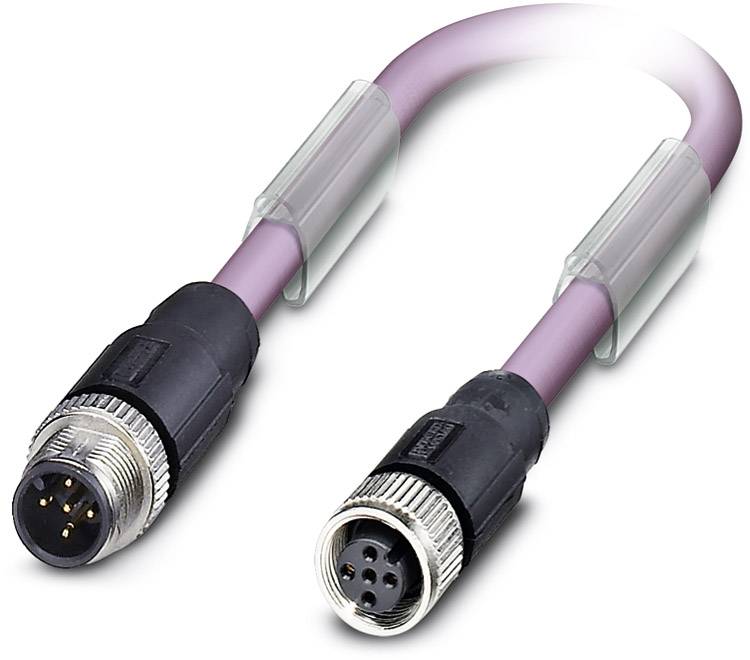Ein M12-Stecker-Kabel mit einem 8-poligen Stecker auf der linken und einer 8-poligen Buchse auf der rechten Seite.