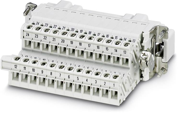 Eine weiße elektrische Reihenklemme mit nummerierten Anschlüssen, verwendbar in Steuerverteilern zur sicheren Verkabelung mehrerer Drähte.