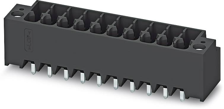 Schwarze Steckklemme mit zehn Anschlusspunkten, geeignet für Leiterplattenmontage in elektronischen Geräten.