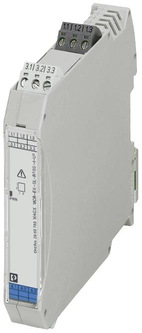 Industrieelektronikmodul mit mehreren Anschlussklemmen, oft für Steuerungs- oder Automatisierungszwecke verwendet. Rechteckige Form.