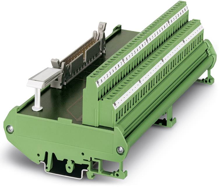 Grünes elektrisches Steckmodul mit mehreren Anschlussklemmen, geeignet für komplexe Verdrahtungsanwendungen in technischen Systemen.